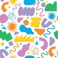 Abstract seamless pattern with colorful doodles inspired by Matisse. Flat cartoon background, simple random shapes in bright childish colors. vector