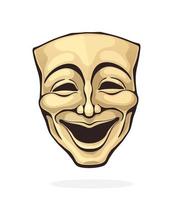 Theatrical comedy mask. Vintage opera mask for happy actor. Face expresses positive emotion. Movie industry. Isolated on white background vector