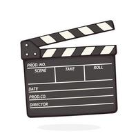 Open clapperboard used in cinema when shooting a film. Movie industry. Sticker with contour. Black clapper board. Isolated on white background vector