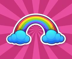 Sticker rainbow with two clouds vector