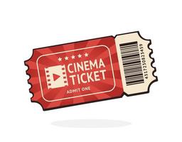 uno cine boleto con código de barras. papel retro cupón para película entrada. símbolo de el película industria. aislado en blanco antecedentes vector