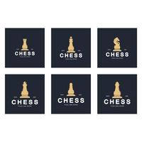 Chess strategy game logo with horse, king, pawn, minister and rook. Logo for chess tournament, chess team, chess championship, chess game application. vector