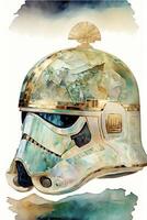 acuarela pintura de un Stormtrooper casco. generativo ai. foto