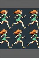 woman in a green dress is running. . photo