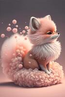 digital painting of a fox sitting on a cloud. . photo