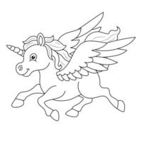 Black and white Line art unicorn kids illustration vector