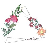 colorful flowers triangular shape frame for photo or text. flower bouquet illustration for content and graphics, wedding, greeting card. vector