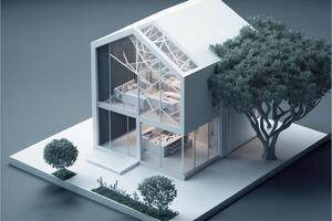 model of a house with a tree in front of it. . photo