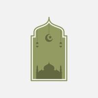 oriental style Islamic windows and arches ramadan concept with mosque, moon and lantern vector