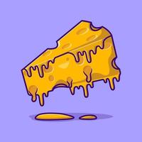 Slice cheese melted cartoon vector icon illustration, food object icon concept isolated.