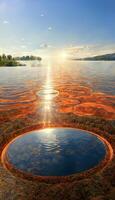 circle in the middle of a body of water. . photo