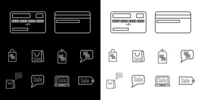 Shopping and e-commerce icon set. On a black and white background. Vector