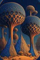 a painting of a group of trees in a field. . photo