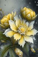 painting of a bunch of yellow flowers. . photo