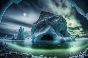 large iceberg in the middle of a body of water. . photo