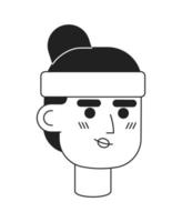 Smiling woman with athletic headband monochromatic flat vector character head. Editable black white cartoon face emotion. Hand drawn lineart ink spot illustration for web graphic design, animation