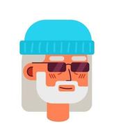 Aging hipster with sunglasses semi flat vector character head. Bearded grandpa. Editable cartoon style face emotion. Simple colorful avatar icon. Spot illustration for web graphic design and animation