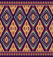 Ethnic folk geometric seamless pattern in yellow, red and cyan tone in vector illustration design for fabric, mat, carpet, scarf, wrapping paper, tile and more