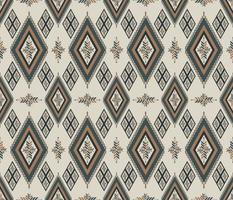 Ethnic folk geometric seamless pattern in dark green and brown tone in vector illustration design for fabric, mat, carpet, scarf, wrapping paper, tile and more