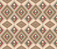 Ethnic folk geometric seamless pattern in red, green and brown tone in vector illustration design for fabric, mat, carpet, scarf, wrapping paper, tile and more