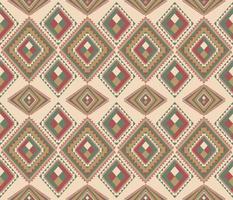 Ethnic folk geometric seamless pattern in red, green and brown tone in vector illustration design for fabric, mat, carpet, scarf, wrapping paper, tile and more