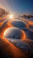 group of people standing on top of a snow covered field. . photo