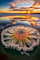 flower in the middle of a body of water. . photo