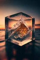 piece of ice sitting on top of a body of water. . photo