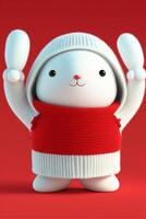 white rabbit wearing a red hat and holding a book. . photo