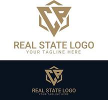 Black and gold color Corporate logo design for real estate with geometric shapes vector