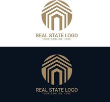 Black and gold color Corporate logo design for real estate with geometric shapes vector