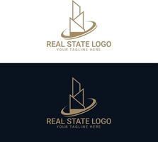 Black and gold color Corporate logo design for real estate with geometric shapes vector