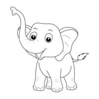 Elephant coloring page for kids Hand drawn elephant outline illustration vector