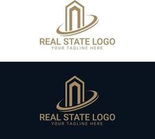 Black and gold color Corporate logo design for real estate with geometric shapes vector