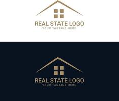 Black and gold color Corporate logo design for real estate with geometric shapes vector