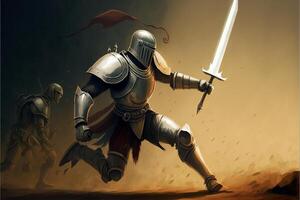 painting of a knight holding a sword. . photo