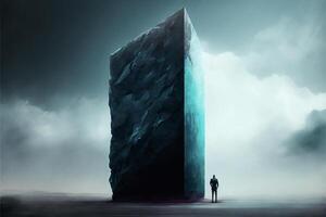 persona en pie en frente de un grande iceberg. generativo ai. foto