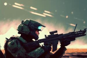 digital pintura de un soldado con un rifle. generativo ai. foto