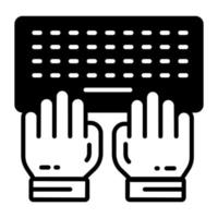 manos en teclado concepto de mecanografía vector, único icono vector