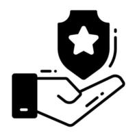 Hand holding protection shield showing vector of defense icon