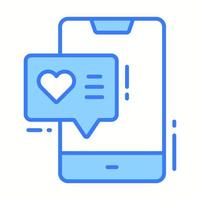 Heart symbol inside chat bubble with mobile, vector of feedback