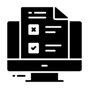 Monitor with document, online survey vector design in modern style