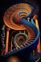 a close up of a spiral staircase in a building. . photo