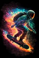 man in a space suit riding a skateboard. . photo