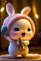 cartoon bunny singing into a microphone. . photo