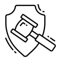 Law hammer with protection shield vector design of protection law