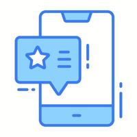 Star inside chat bubble with mobile denoting mobile app rating vector