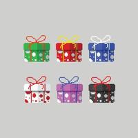 polka dot color gift box set in pixel art style vector