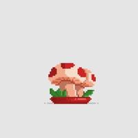 two mushrooms in the red plate with pixel art style vector