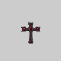 black cross in pixel art style vector